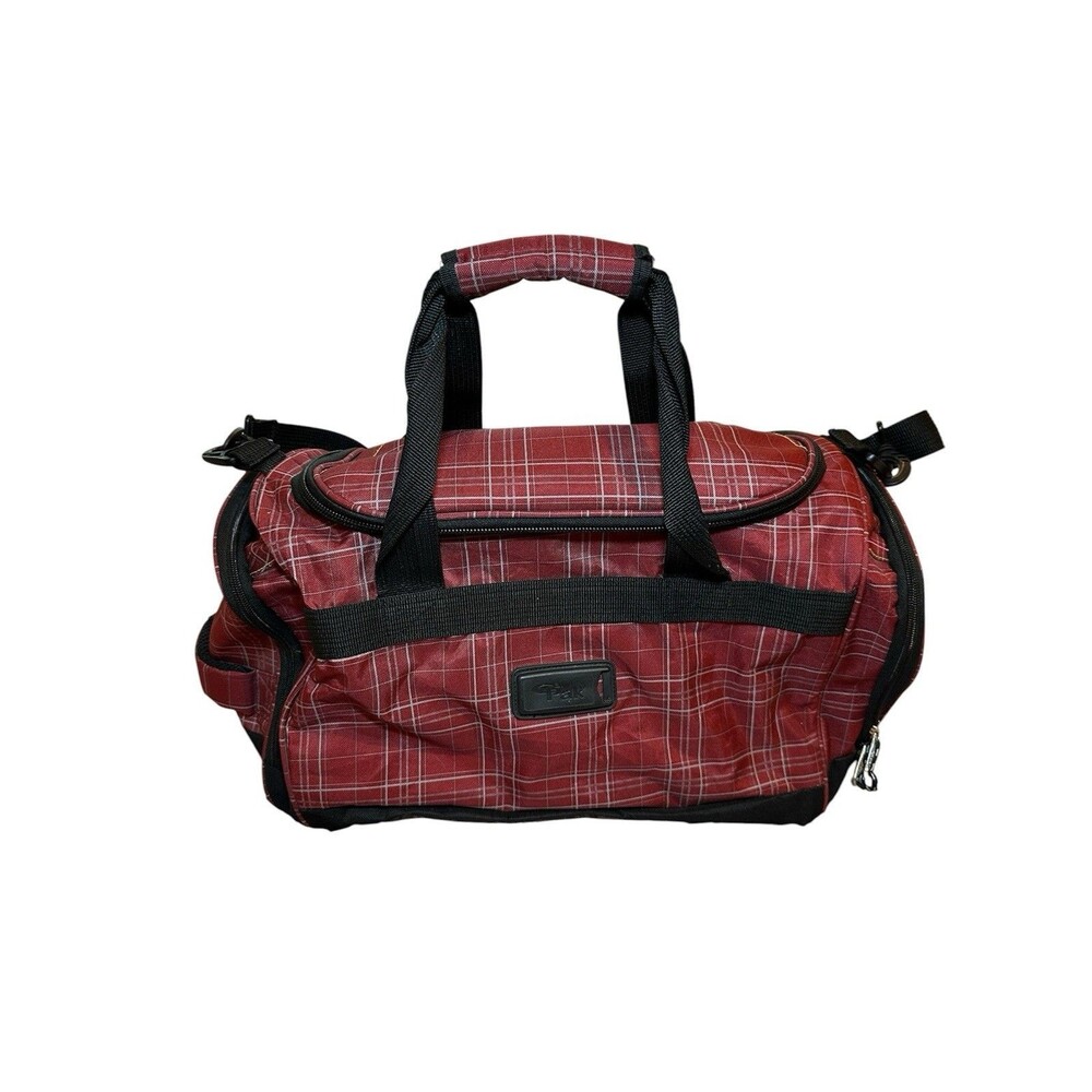 Vintage California Pak Red Plaid Duffel Bag Travel Calpak Luggage Weekender - Picture 2 of 15